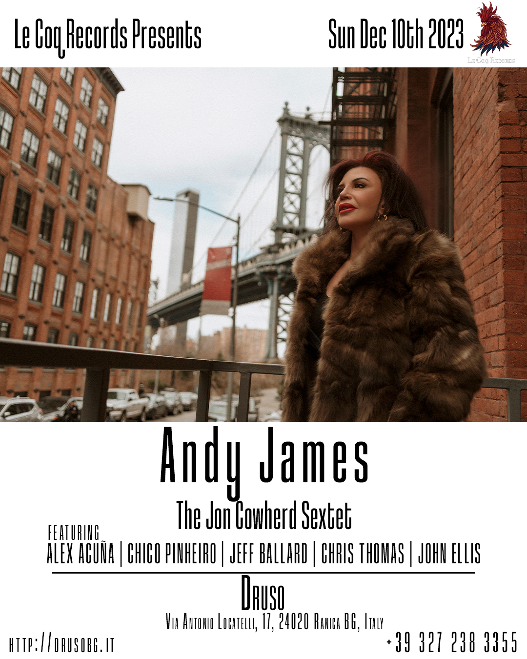 Andy James Druso Poster ANDY JAMES & JON COWHERD 6tet | TOUR ITALIANO DICEMBRE 2023