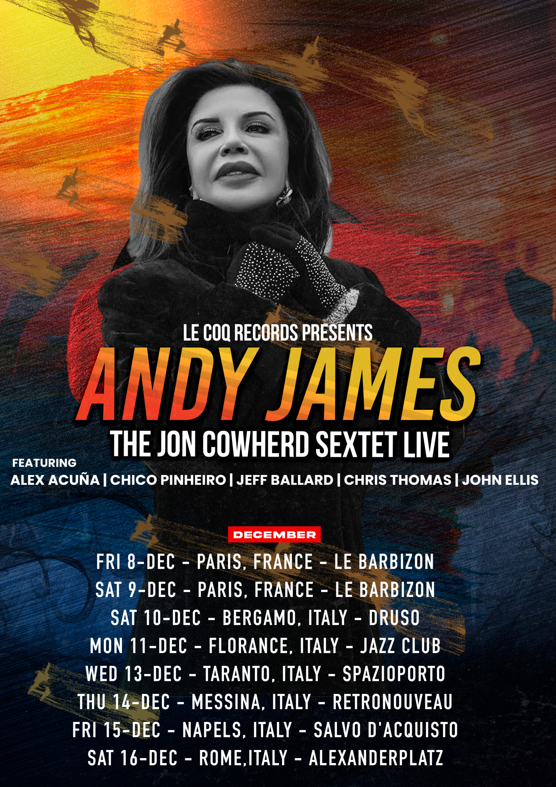 Andy James Tour Poster scaled ANDY JAMES & JON COWHERD 6tet | TOUR ITALIANO DICEMBRE 2023